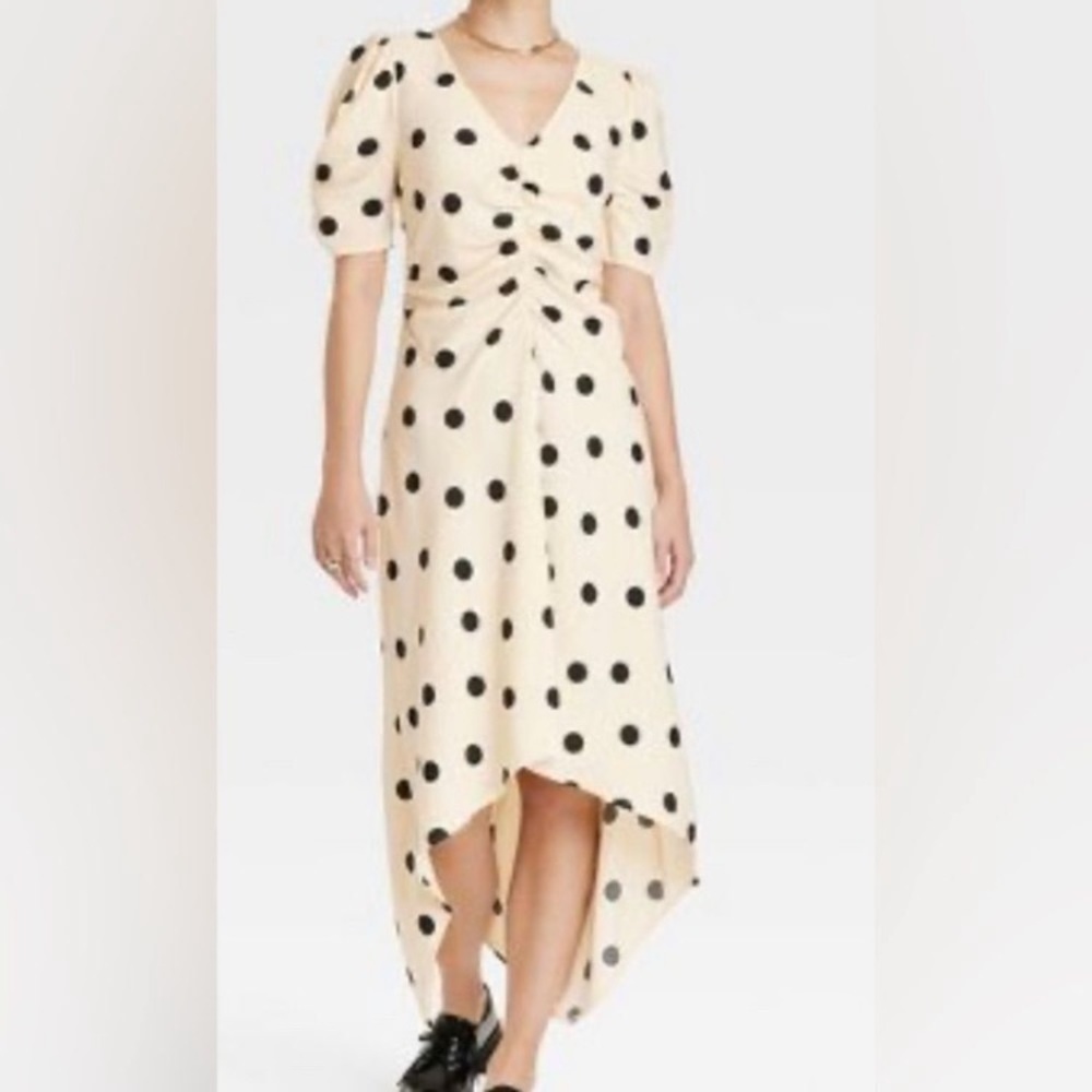 A New Day NWT
Women's Crepe Short Sleeve
Midi Color: Cream with Black Polka Dots - Picture 4 of 11